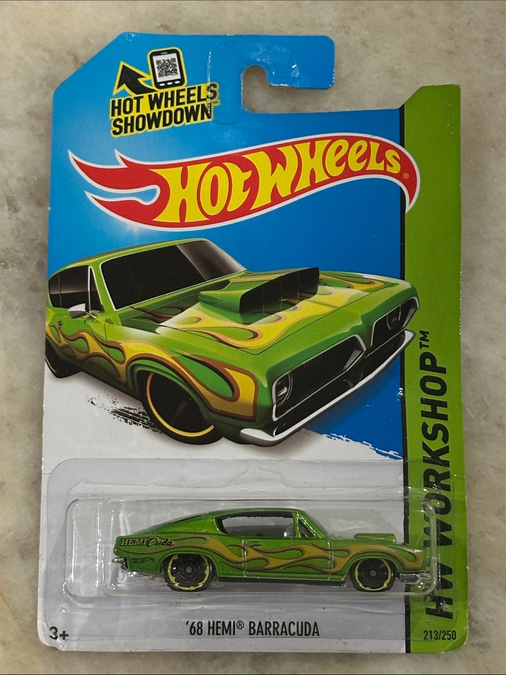 Hot Wheels '68 Hemi Barracuda Kids Toy Car - Lime Green with Yellow Flames